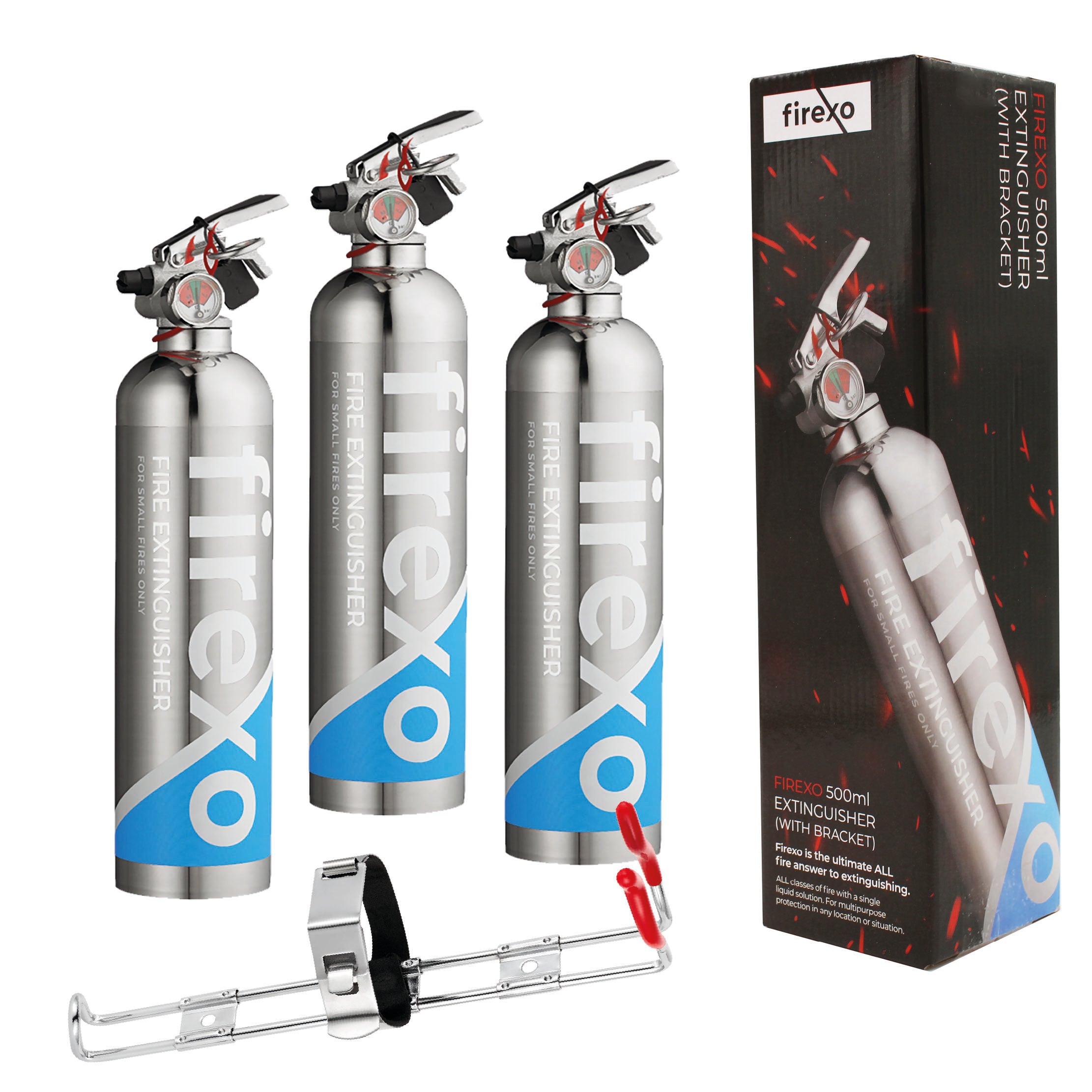 Pack of 3 - Firexo ALL FIRES Small Fire Extinguisher with FREE Vehicle Bracket