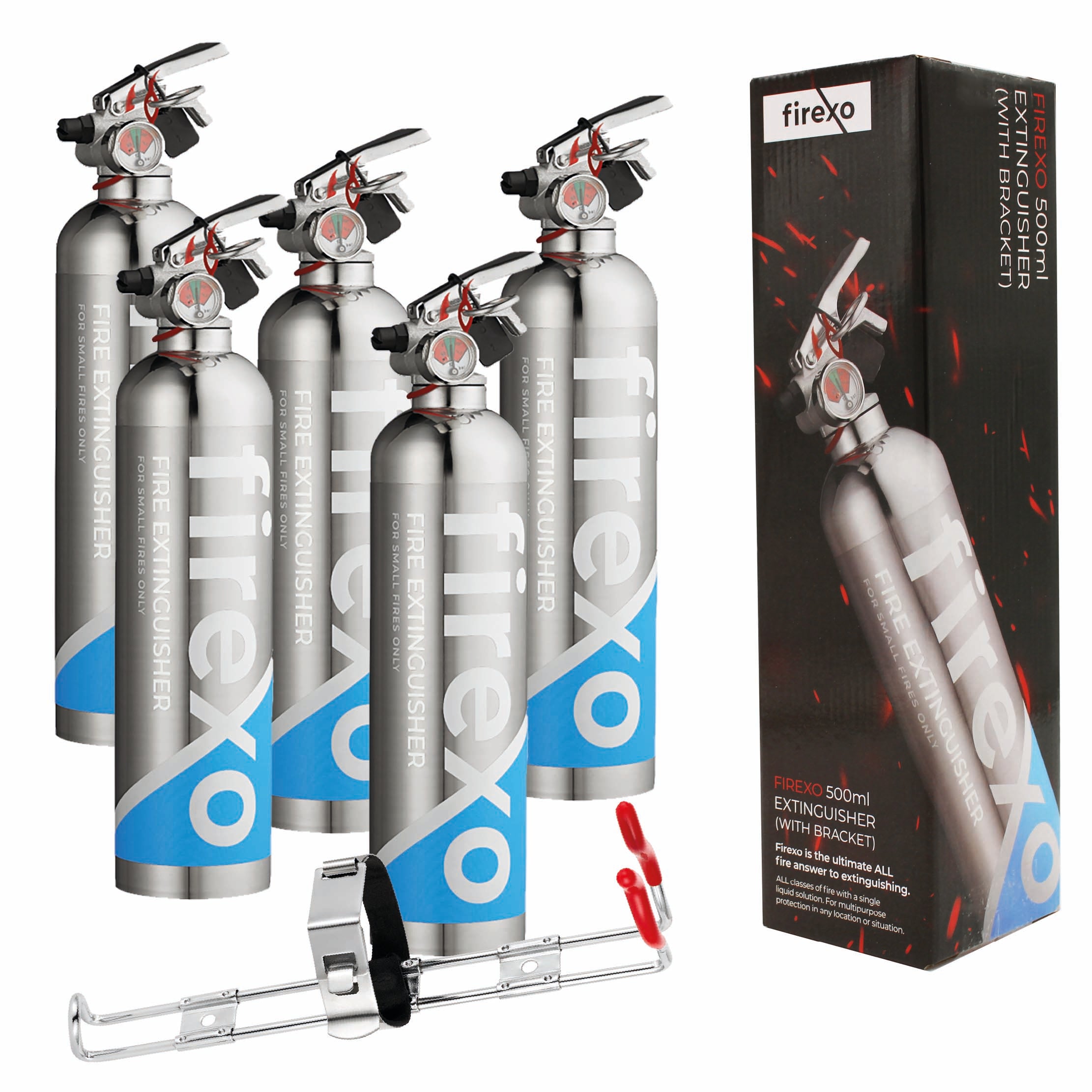 Pack of 5 - Firexo ALL FIRES Small Fire Extinguisher with FREE Vehicle Bracket